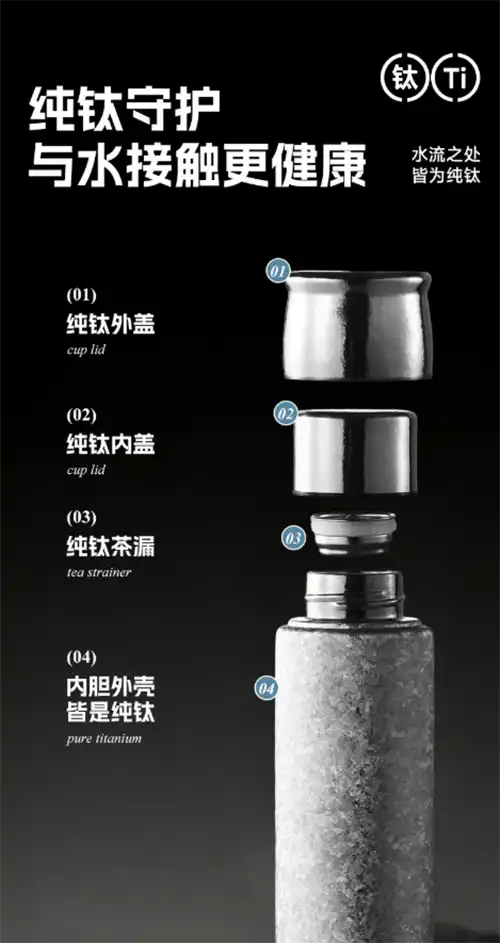 纯钛焖茶杯配件分层拆解图 纯钛焖茶杯配件分层拆解图