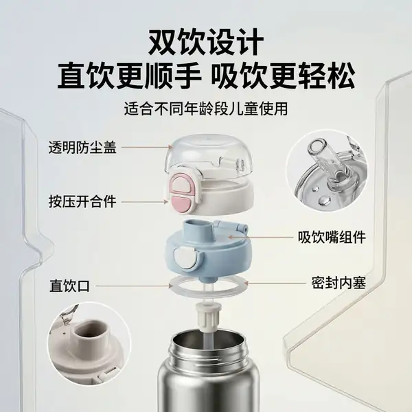 儿童保温杯吸管直饮双饮结构展示 儿童保温杯吸管直饮双饮结构展示