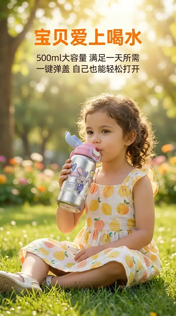 500ML纯钛儿童保温杯吸管直饮双饮结构展示 500ML纯钛儿童保温杯吸管直饮双饮结构展示