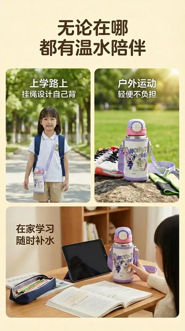 纯钛儿童保温杯上学户外运动使用场景展示 纯钛儿童保温杯上学户外运动使用场景展示