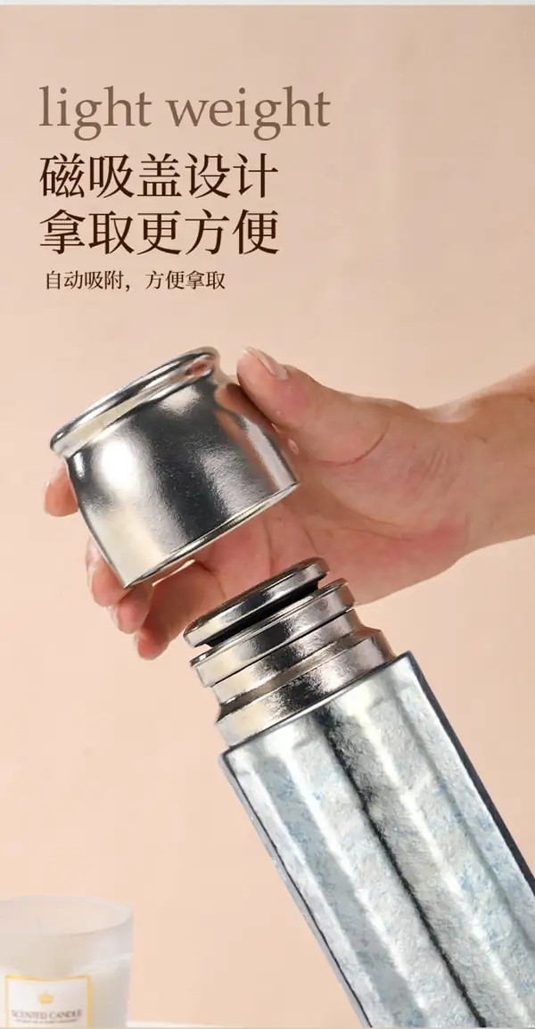 500ML纯钛保温杯磁吸杯盖快速拿取设计