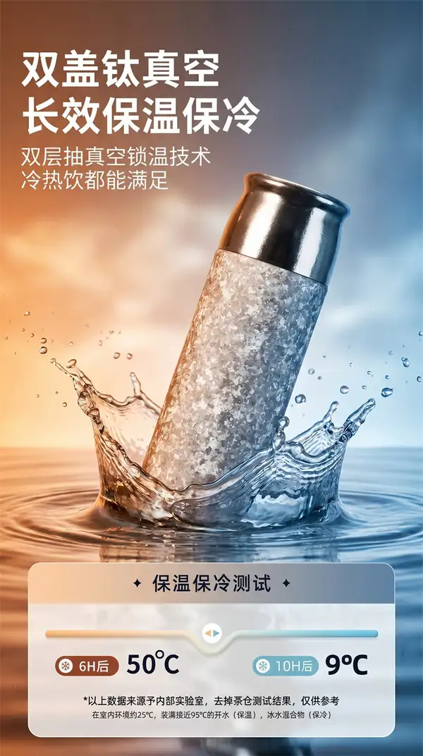 420ML纯钛保温杯双层真空保温保冷结构展示 420ML纯钛保温杯双层真空保温保冷结构展示
