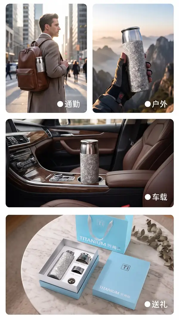 420ML纯钛保温杯通勤户外车载及礼品使用场景 420ML纯钛保温杯通勤户外车载及礼品使用场景