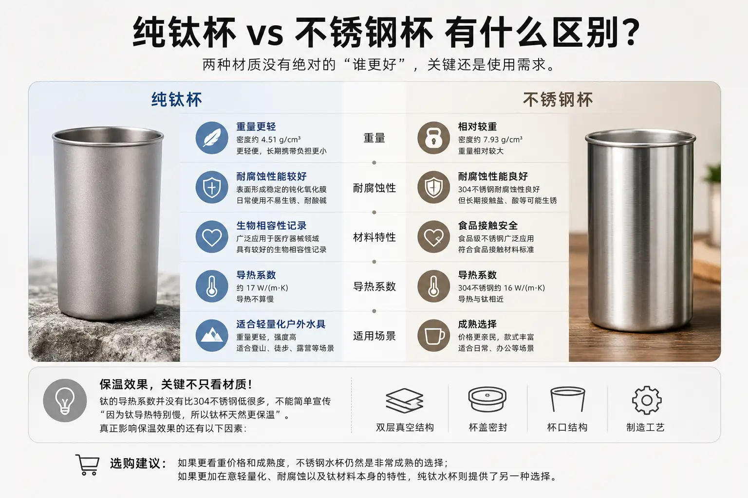 纯钛杯和不锈钢区别 纯钛杯和不锈钢区别